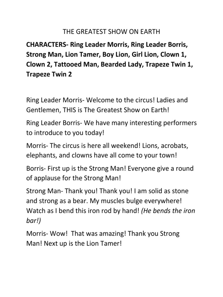 The Greatest Show on Earth Script | PDF | Circus | Entertainment Venues