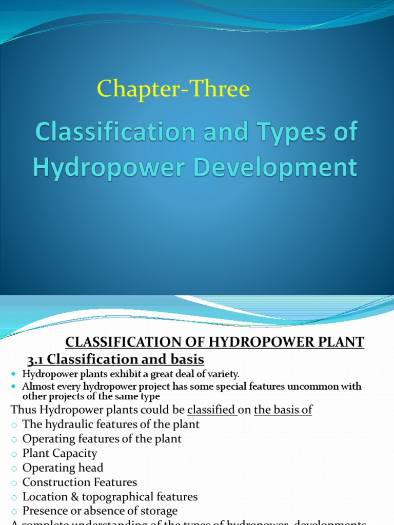 Classification of Hydropower Plants | PDF | Turbine | Reservoir