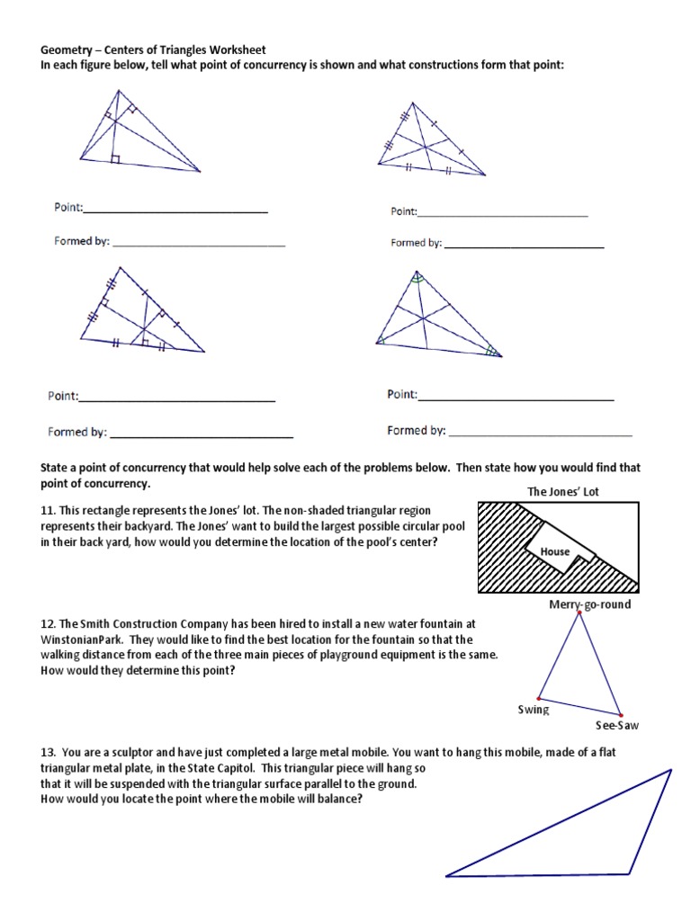 Centers of Triangles  PDF  Elementary Geometry  Euclidean Plane With Regard To Centers Of Triangles Worksheet