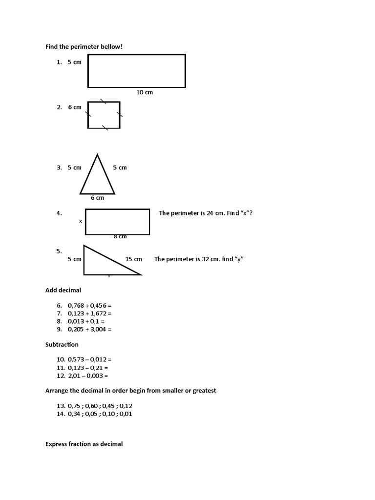 Perimeter and Decimal Calculations | PDF