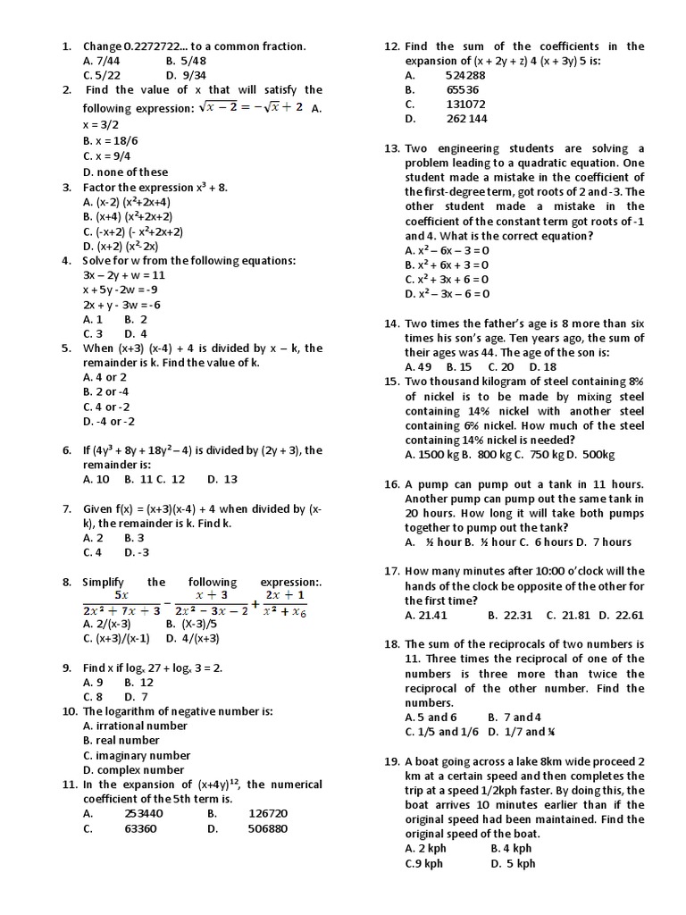 College Algebra Problems | Download Free PDF | Ellipse | Circle
