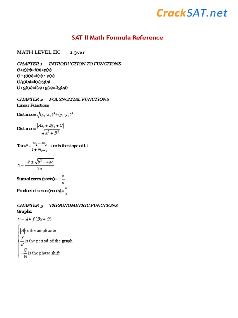 SAT II Math Formula Reference PDF | PDF | Trigonometric Functions | Sine
