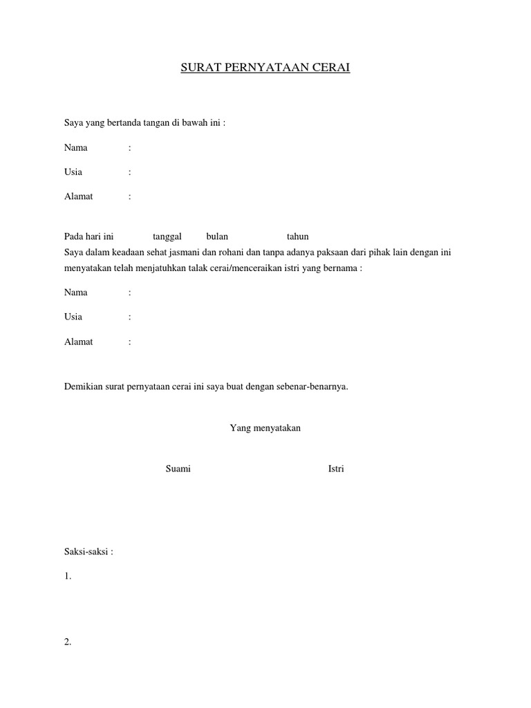 Surat Pernyataan Cerai Docx