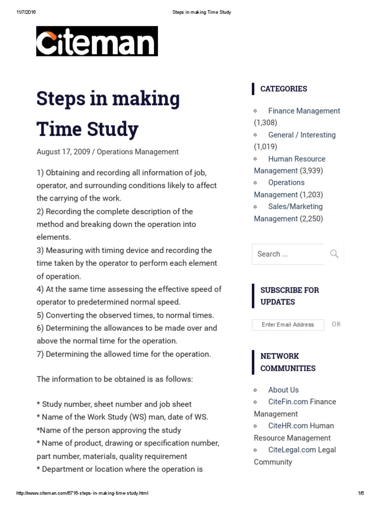 Steps in Making Time Study | PDF | Employment | Time