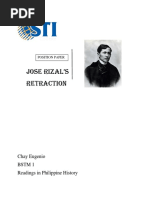 Jose Rizal's Retraction: Chay Eugenio BSTM 1 Readings in Philippine History