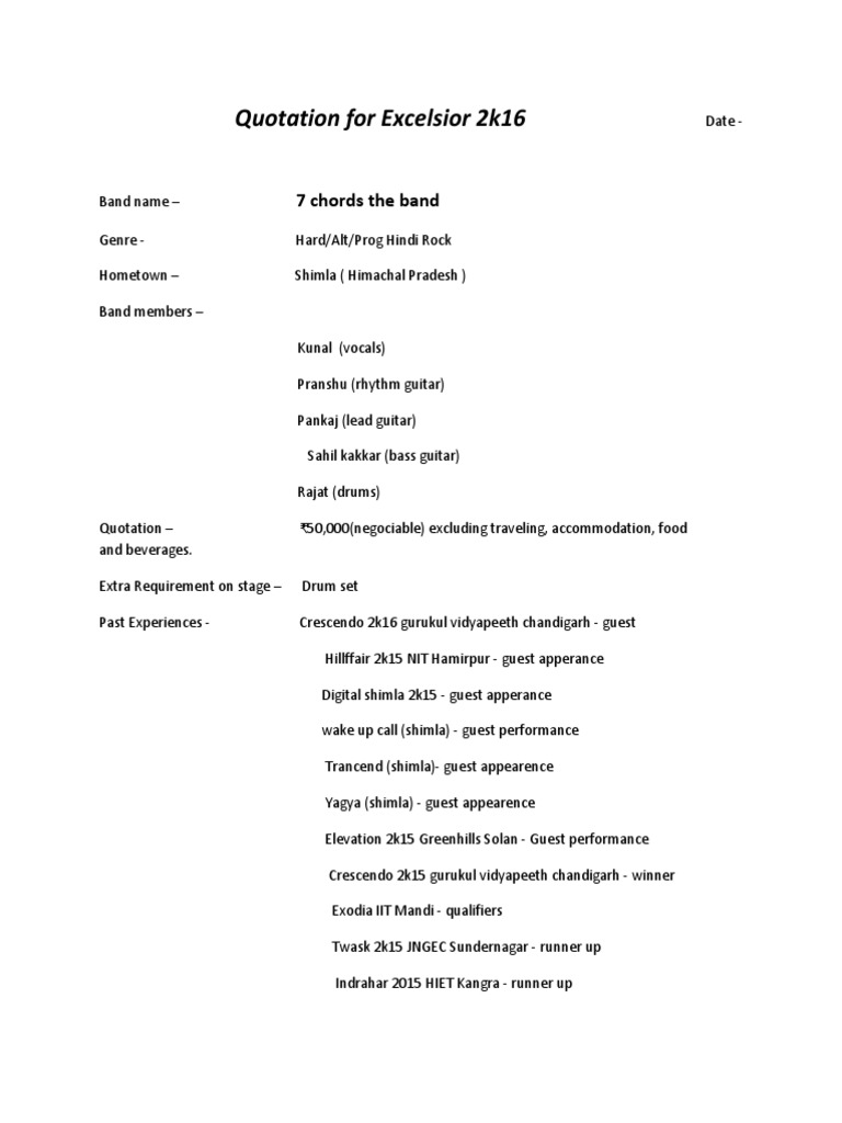 Quotation for 7 Chords Band Performance | PDF