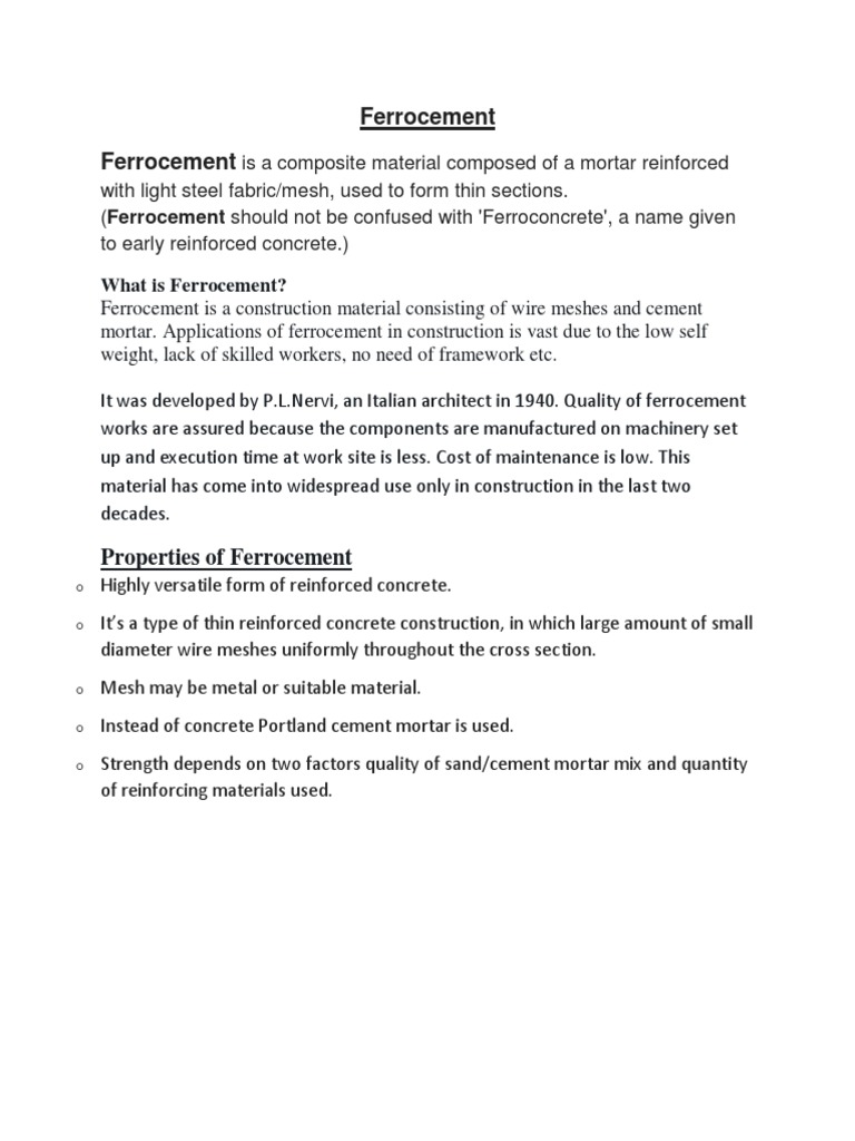 A Comprehensive Overview of Ferrocement Construction Materials ...