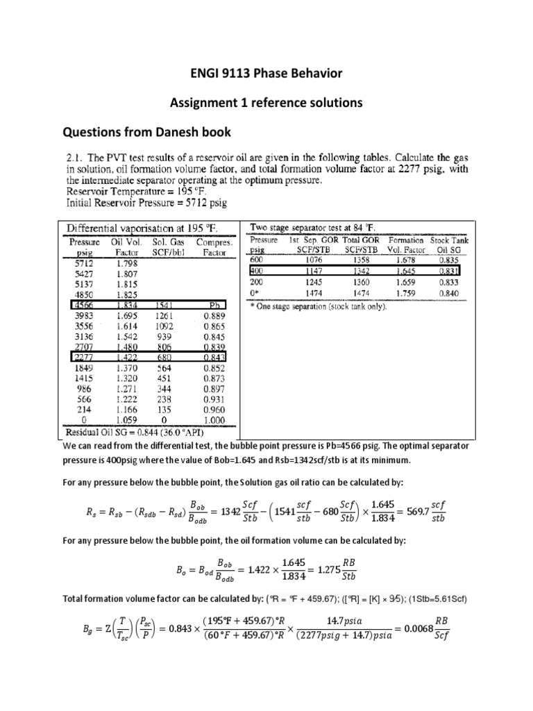 Analysis of Phase Behavior and Composition Calculations for a Gas
