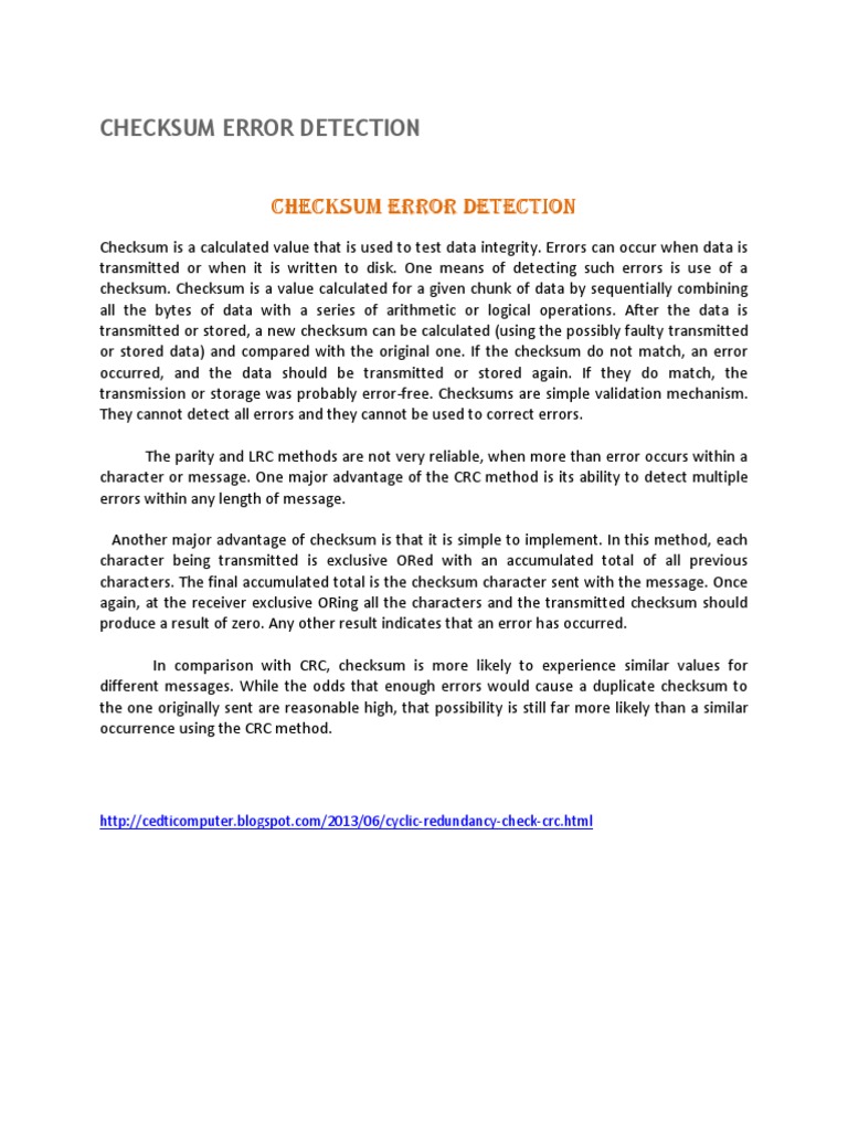 Checksum and CRC Error Detection | PDF | Error Detection And Correction ...