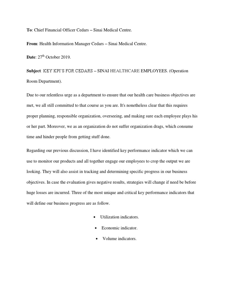 To Chief Financial Officer Cedars Sinai Medical Centre. Healthcare