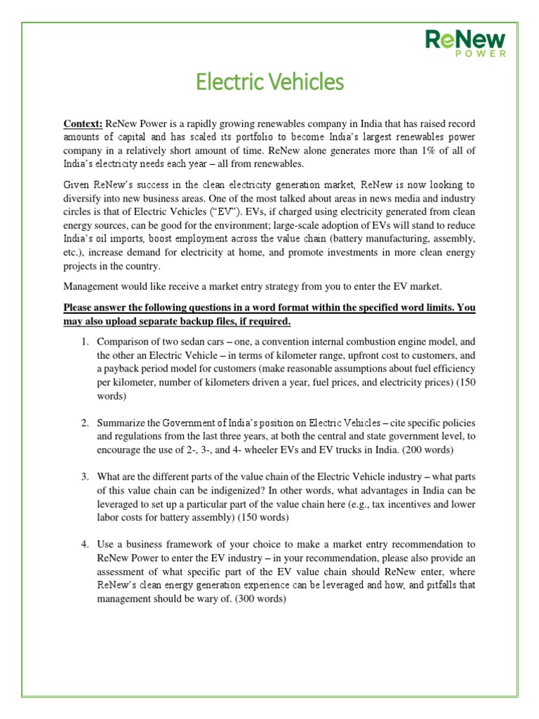 Electric Vehicles Case Study PDF Electric Vehicle Renewable Energy