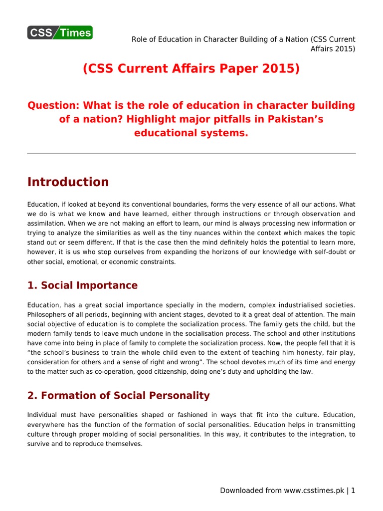 Education's Role in Nation Character Building | PDF | State School ...