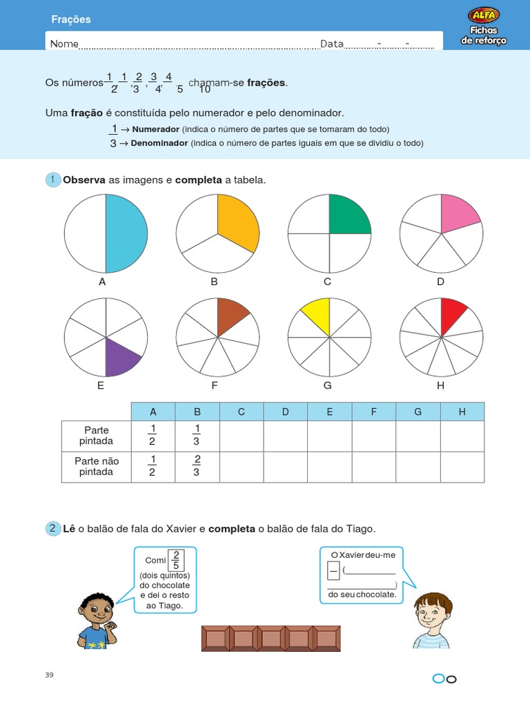 Trabalho sobre frações para os 6ºs anos  Fração, Fração matemática, Frações  equivalentes