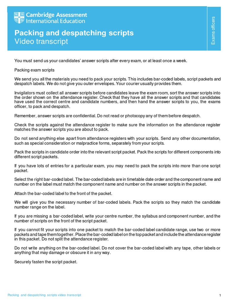 Packing and Despatching Exam Scripts | PDF | Test (Assessment) | Business