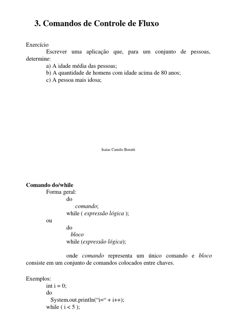 Comandos de Controle de Fluxo em Java | PDF | Classe (programação de ...