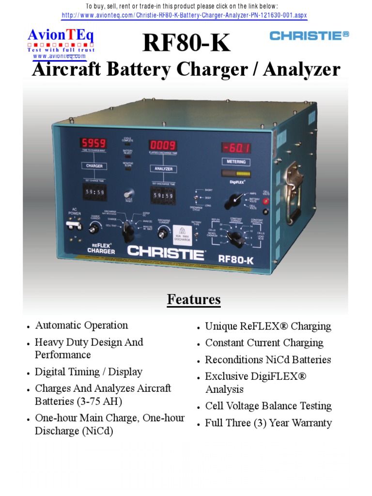 Christie RF80 K Specification Sheet PDF Battery Charger