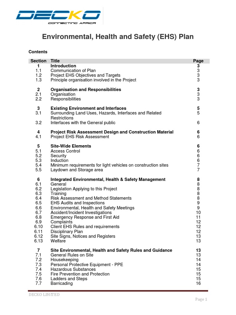 Decko Limited EHS Management Plan | PDF | Personal Protective Equipment ...