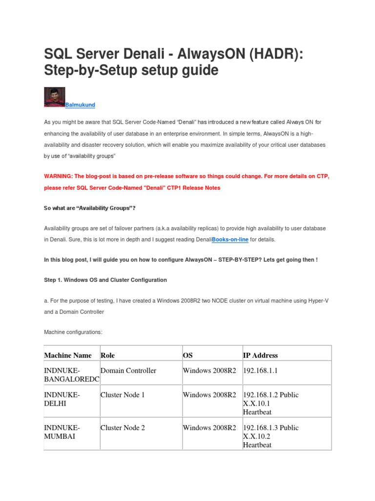 SQL Server Denali - Alwayson (Hadr) : Step-By-Setup Setup Guide | PDF ...