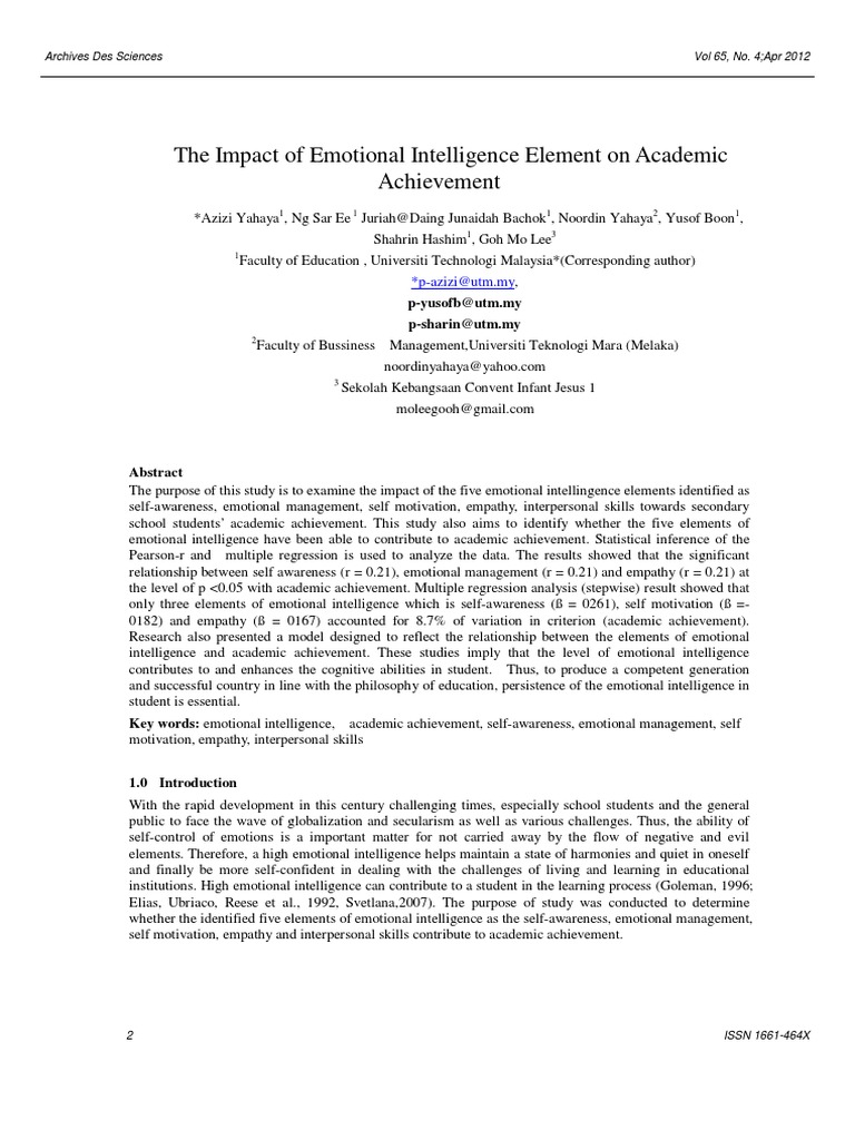 The Impact of Emotional Intelligence Element On Academic Achievement ...