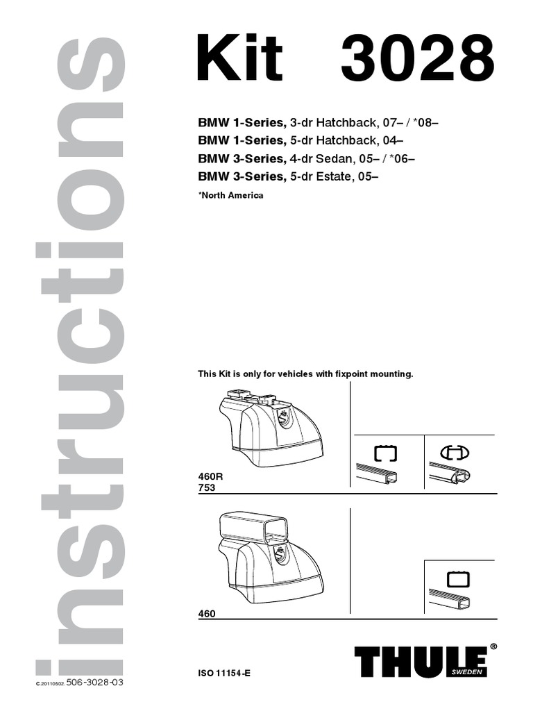 Installation Instructions for Roof Rack Kit 3028 for BMW 1Series and 3