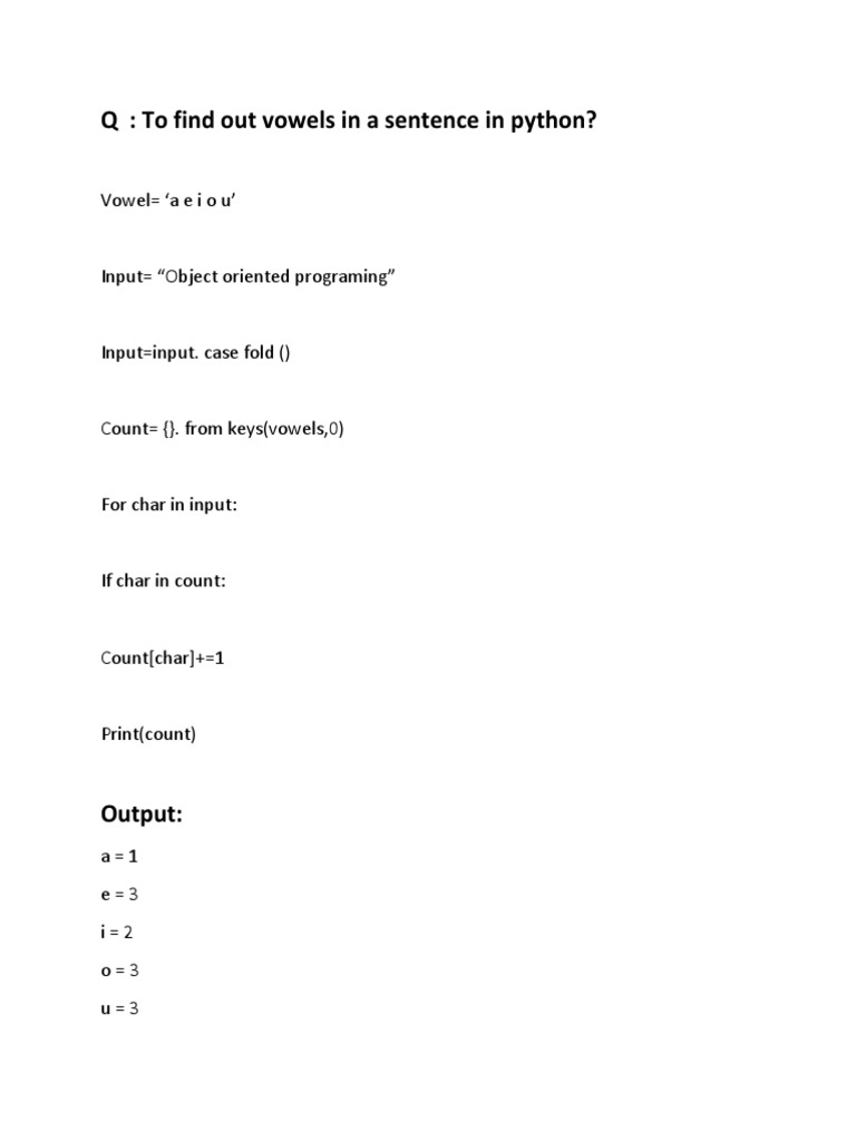Q: To Find Out Vowels in A Sentence in Python?: Vowel A e I o U' | PDF