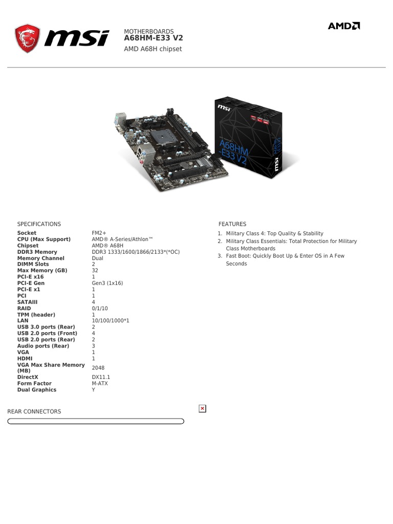 A68HM-E33 V2: AMD A68H Chipset | PDF | Advanced Micro Devices.