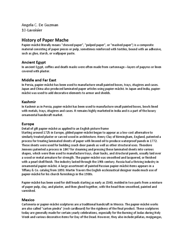 History of Paper Mache PDF Art Media Crafts