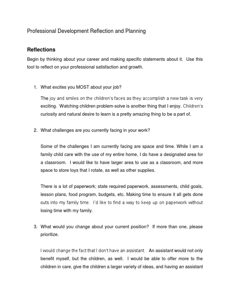 Professional Development Reflection and Planning | PDF | Child Care ...