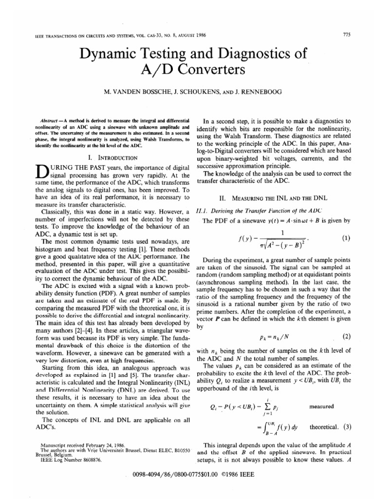Dynamic Testing and Diagnostics of A-D Converter 565 | PDF | Analog To ...