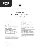 Form Vi Mathematics 2 Unit: 2014 Half-Yearly Examination