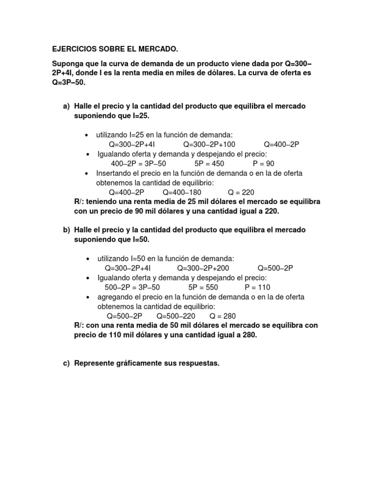 Ejercicios de Equilibrio en Mercados Económicos | PDF | Oferta y ...