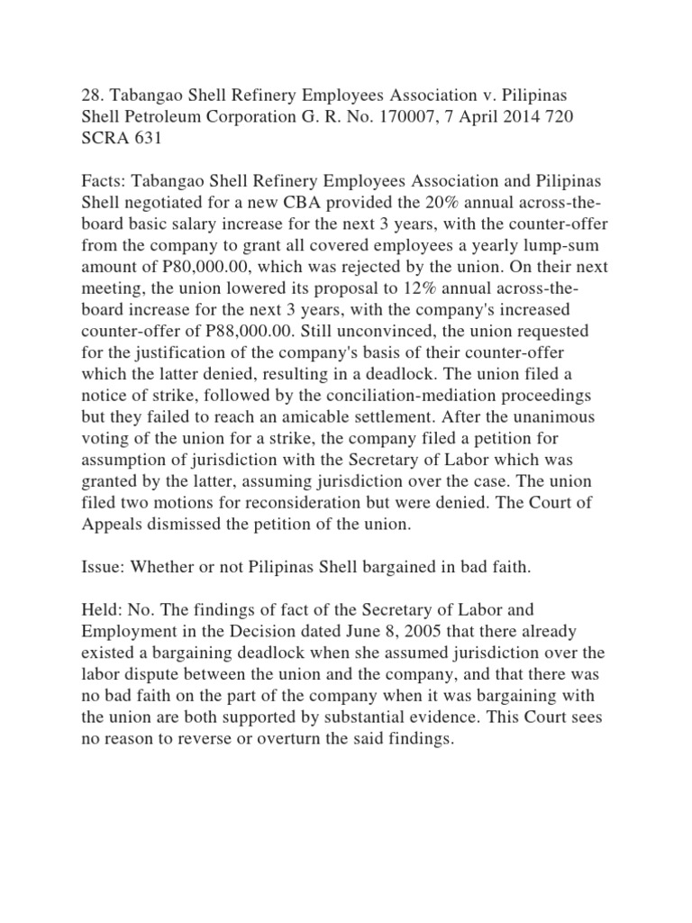 Tabangao Shell Refinery Employees Association v. Pilipinas Shell ...