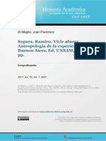 Juan Francisco Di Meglio - Segura, Ramiro. Vivir Afuera. Antropología de La Experiencia Urbana. Buenos Aires, Ed. UNSAM, 2015, 163 Pp.