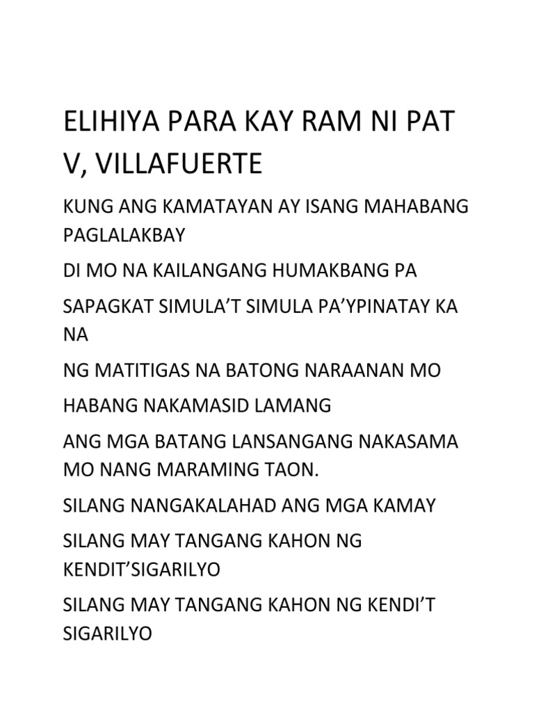 Elihiya para Kay Ram Ni Pat V.villafuerte | PDF
