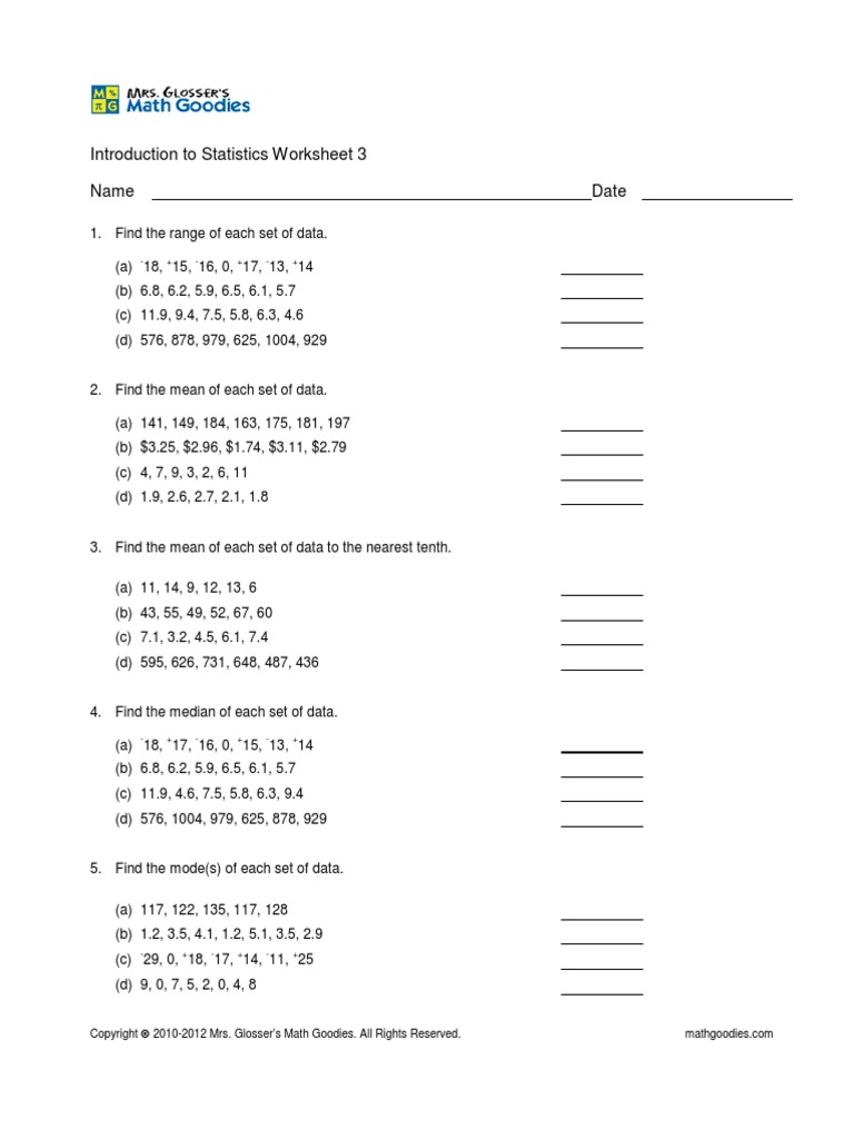 Introduction To Statistics Worksheet 3 Name Date | PDF | Teaching ...