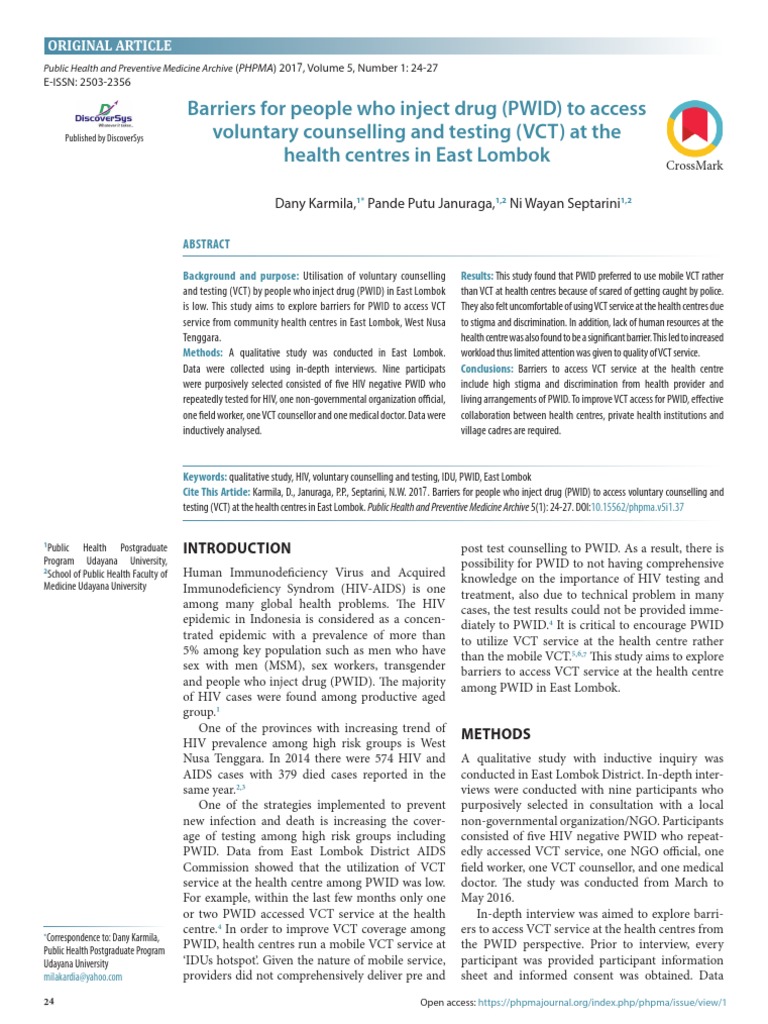 Barriers to VCT Access for PWID in Lombok | PDF | Public Health | Hiv/Aids