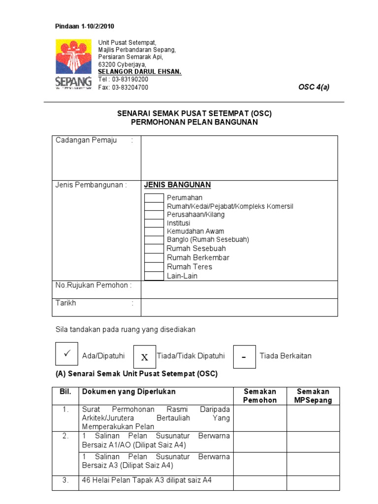 Senarai Semak OSC 4a Majlis Perbandaran Sepang  PDF