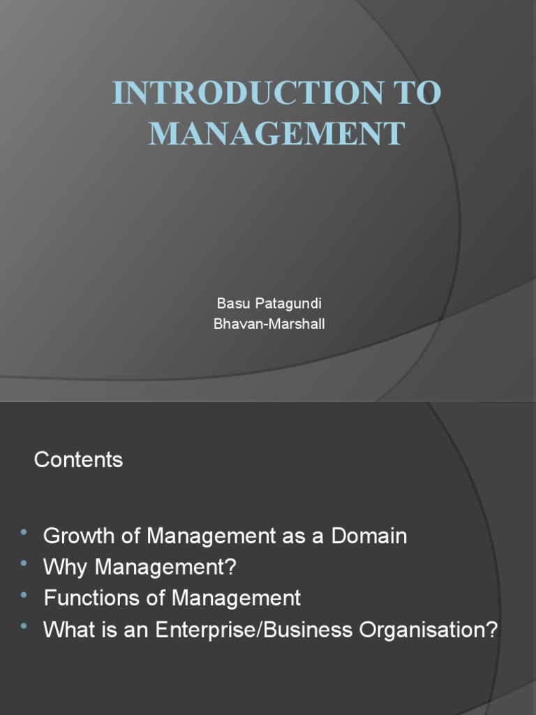 Introduction To Management: Basu Patagundi Bhavan-Marshall | PDF ...