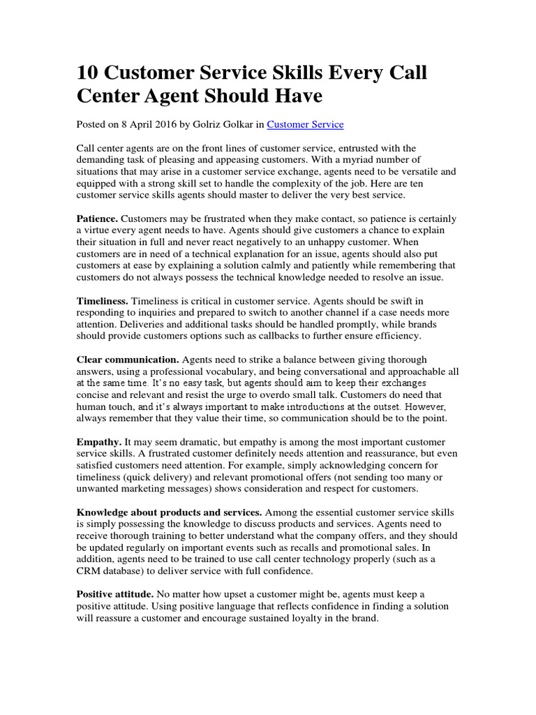 10 Customer Service Skills PDF Customer Relationship Management