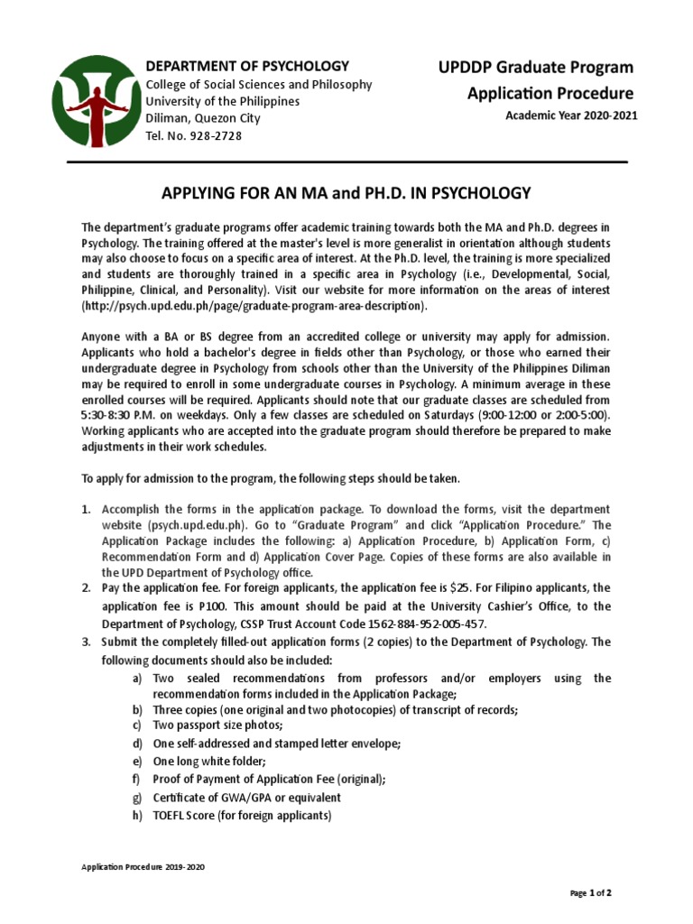 The Steps to Apply for a Master's or PhD in Psychology at the
