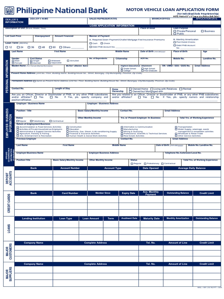 Motor Vehicle Loan Application Form | PDF | Credit Card | Banks