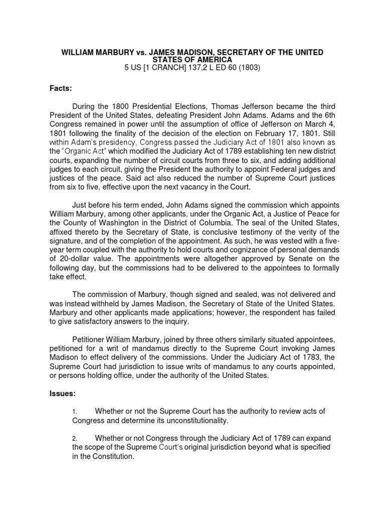 I11 Marbury V Madison | PDF | Judiciary Act Of 1789 | Supreme Courts