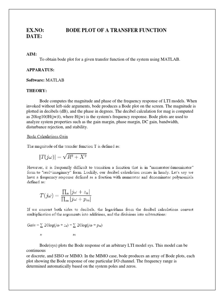 Bode Plot PDF | PDF | Electromagnetism | Telecommunications Engineering