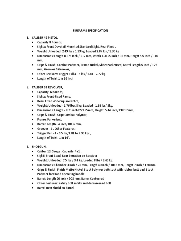 Firearms Specification PDF