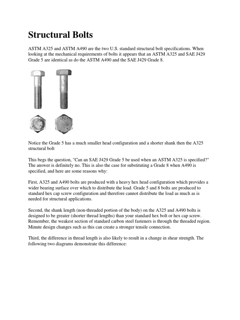 A325 and A490 bolts Screw Nut (Hardware) Free 30day Trial Scribd