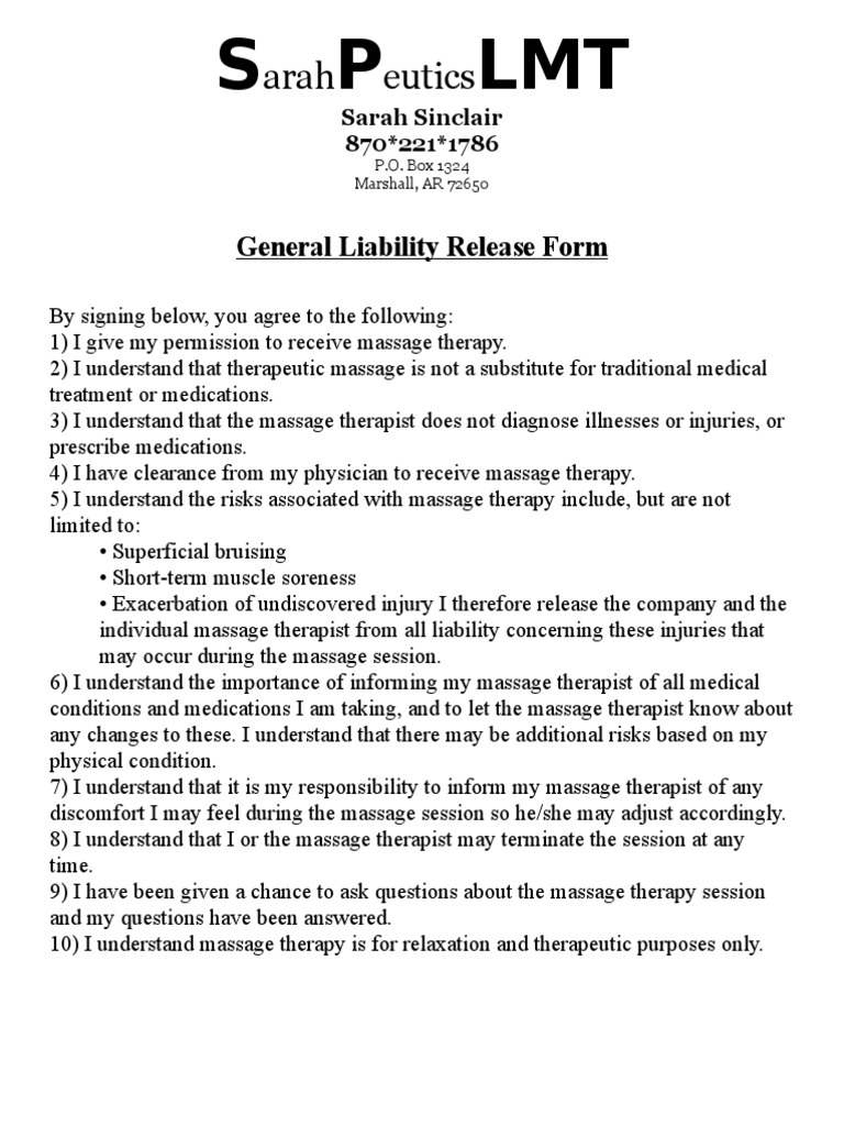 Chair Massage Intake Form