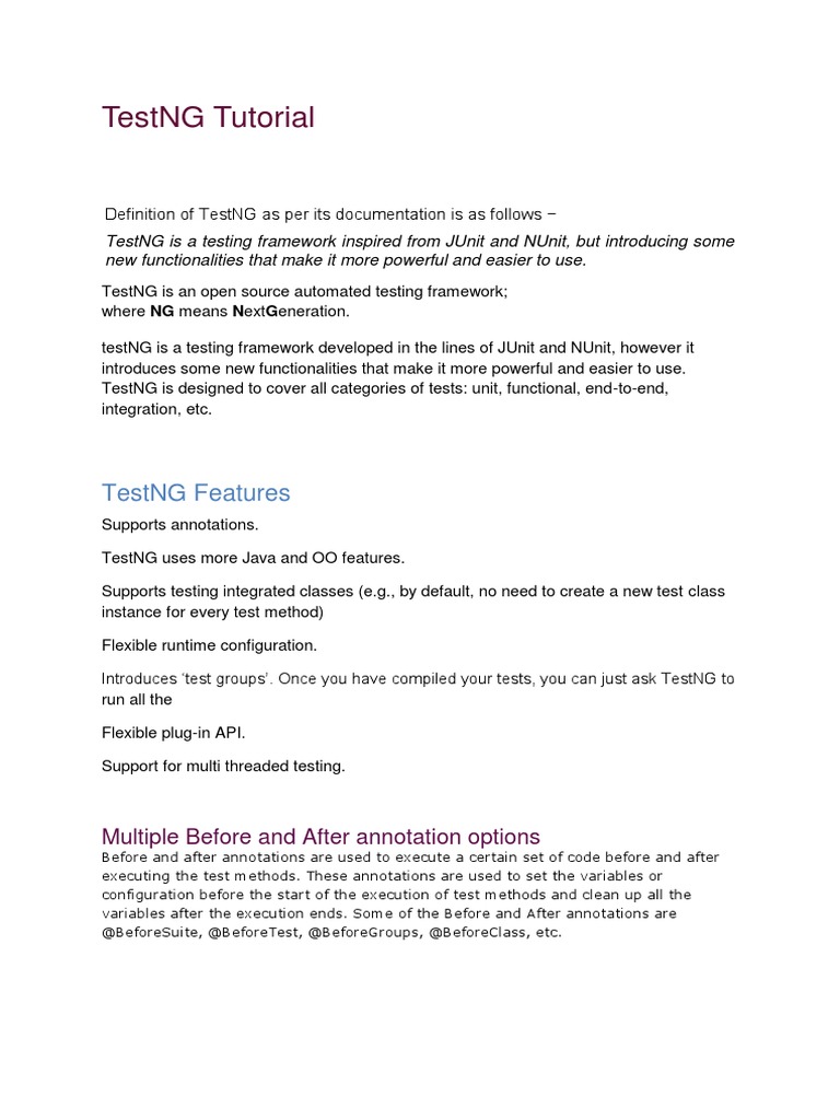 TestNG Framework Overview and Features | PDF | Software Testing ...