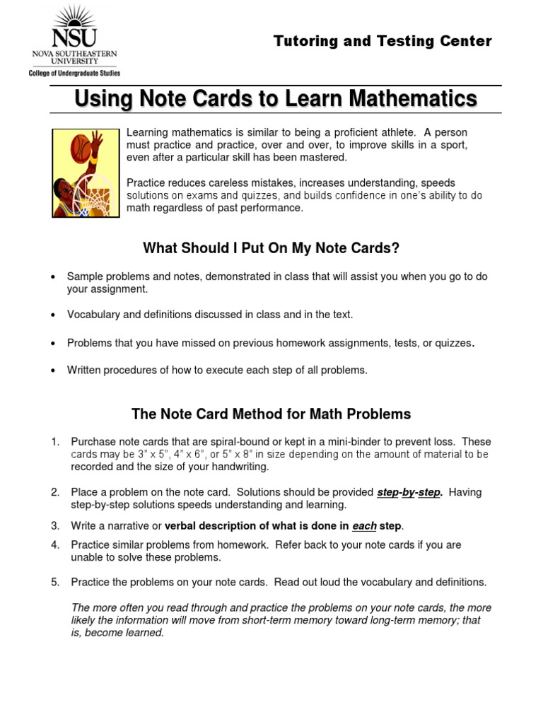 Note Cards PDF Homework Memory