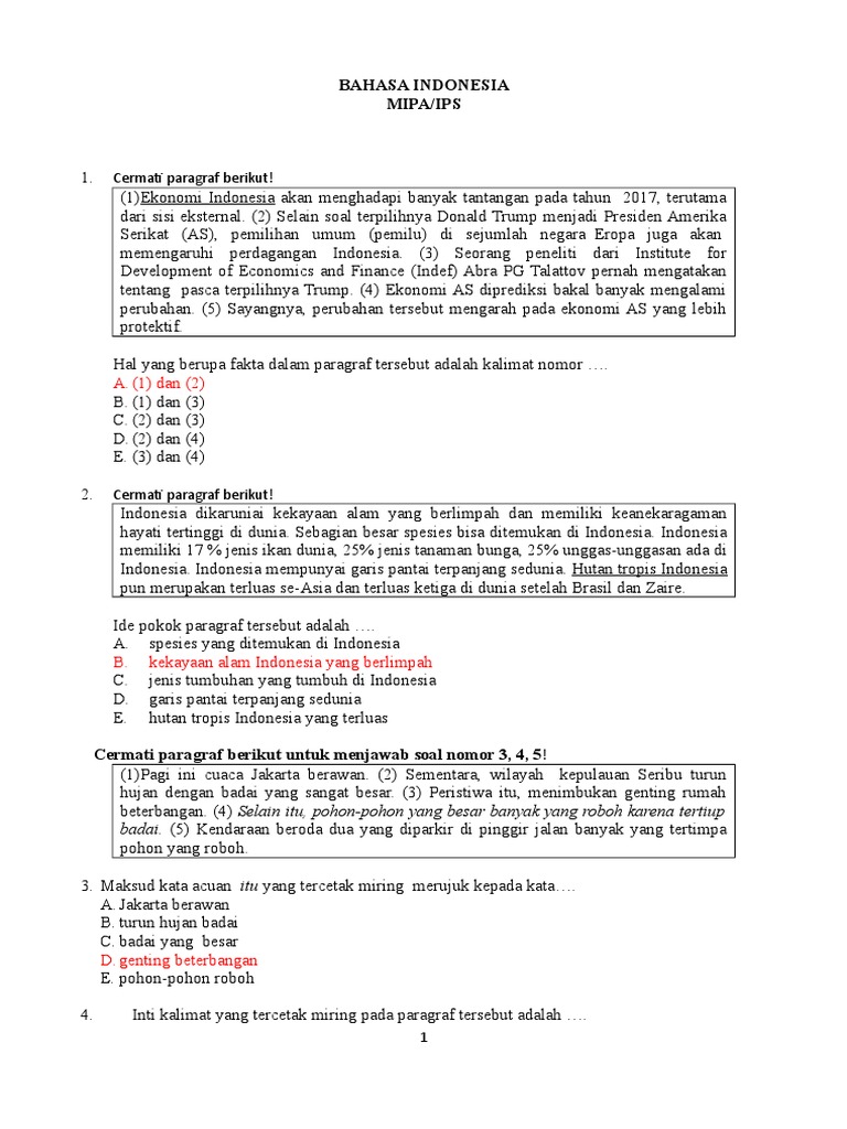 Soal To Bahasa Indonesia Ipa Ips Un 2018