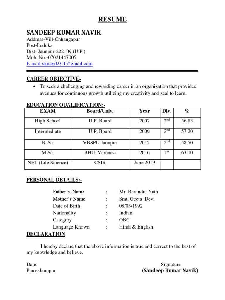 Sandeep Kumar Navik Resume | PDF